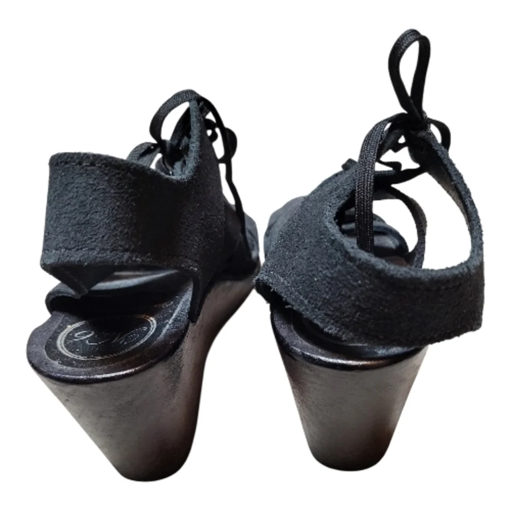 No. 6 w/ SVEN Black Lace-Up Wedge Gladiator Clog Sandals - Size 39 (8 US)